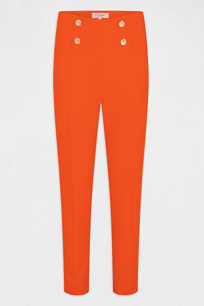 Pantalon city ajusté 7/8ème avec boutons orange femme