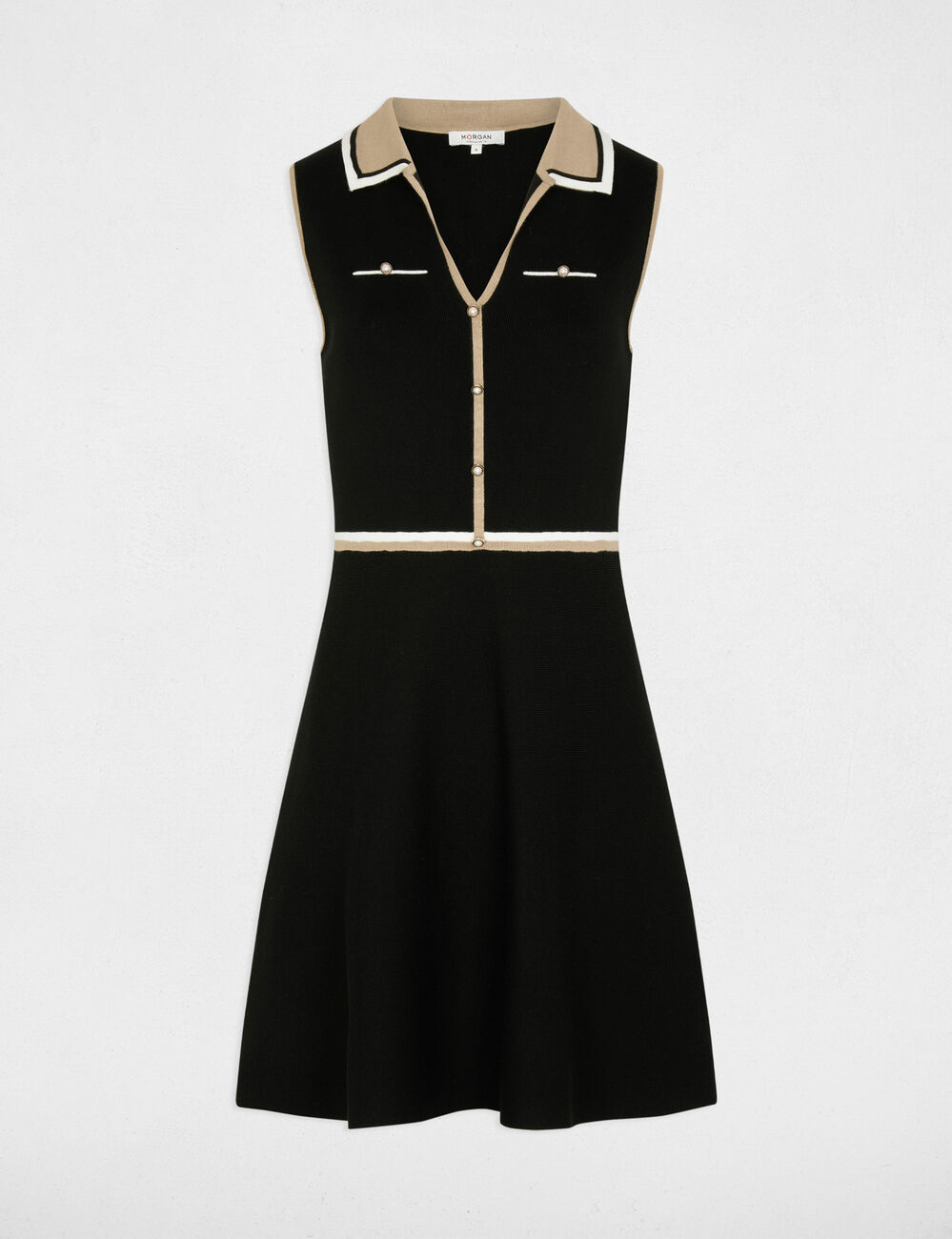 Robe tricot col &agrave; revers noir femme