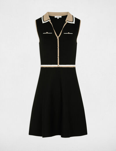 Robe tricot col &agrave; revers noir femme