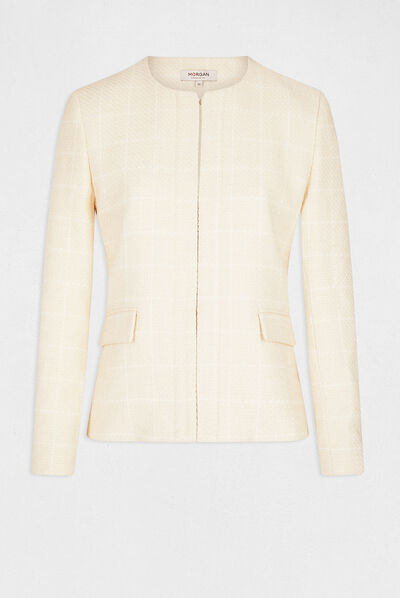 Veste droite avec col rond ivoire femme