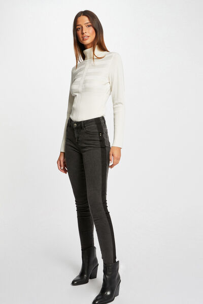 Jeans skinny avec bandes côtés gris moyen femme