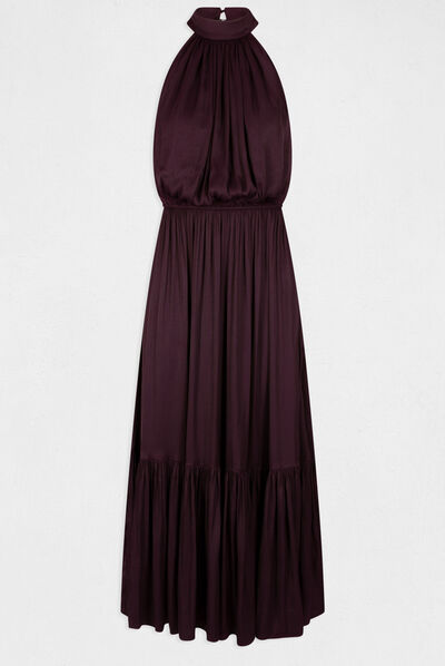 Robe longue évasée fluide prune femme
