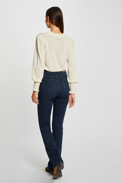 Pull manches longues avec volants ivoire femme