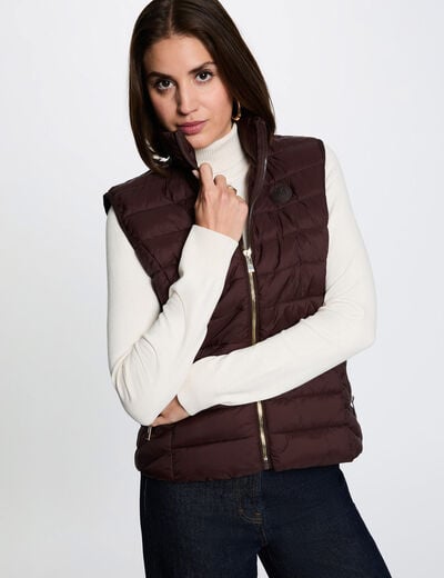 Doudoune sans manches col montant marron fonc&eacute; femme