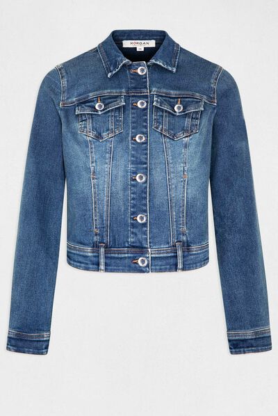 Veste droite boutonnée en jean jean stone femme