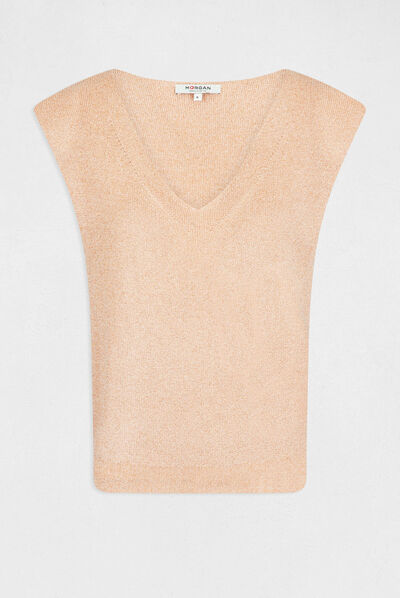 Pull manches courtes à épaulettes vieux rose femme