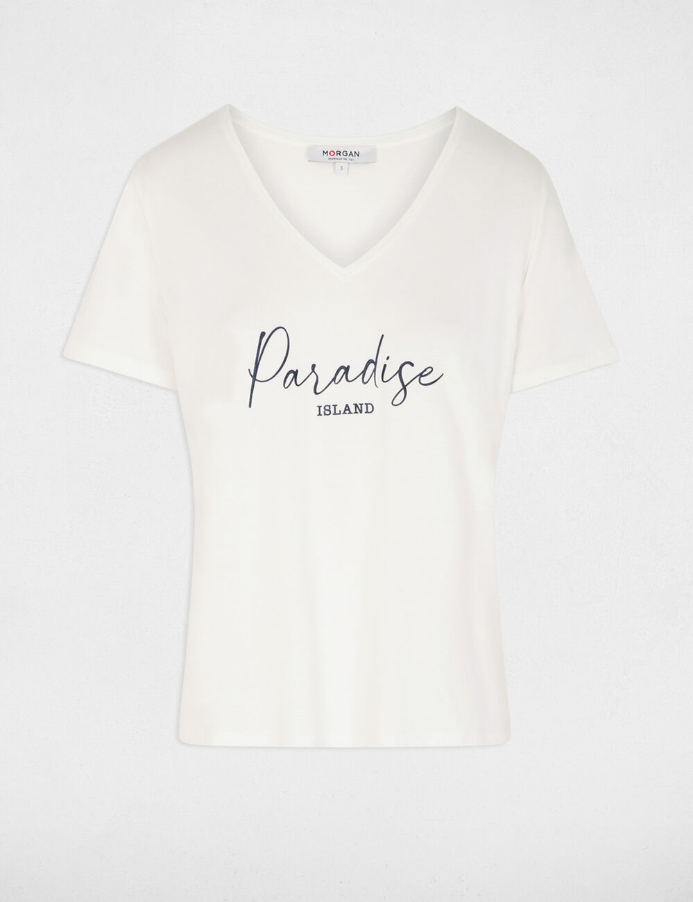 T-shirt col v manches courtes blanc femme