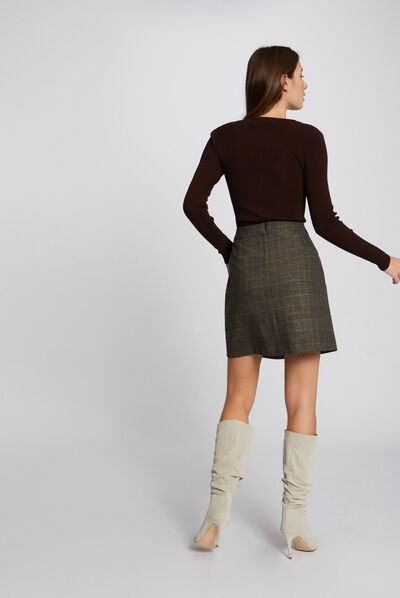 Pull manches longues boutons marron femme