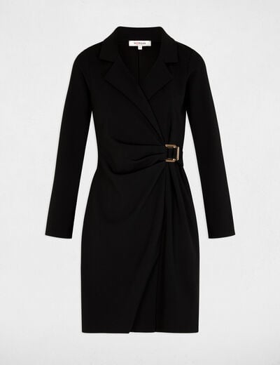 Robe cr&ecirc;pe col &agrave; revers noir femme