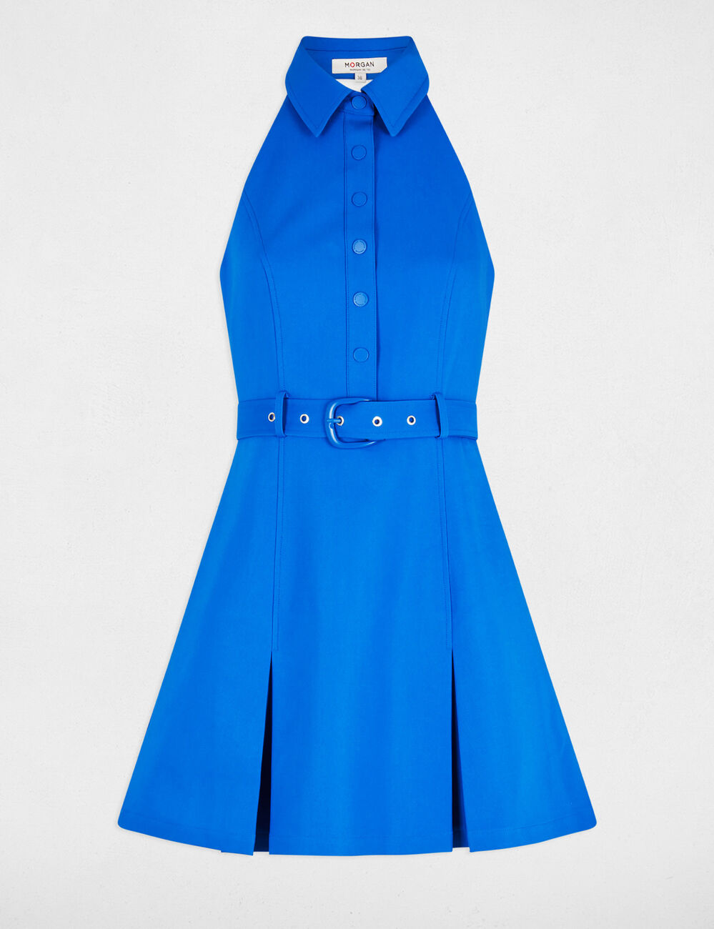 Robe courte ajustée plis bleu electrique femme