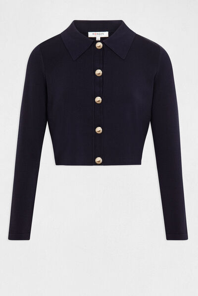 Gilet boutonné col à revers marine femme
