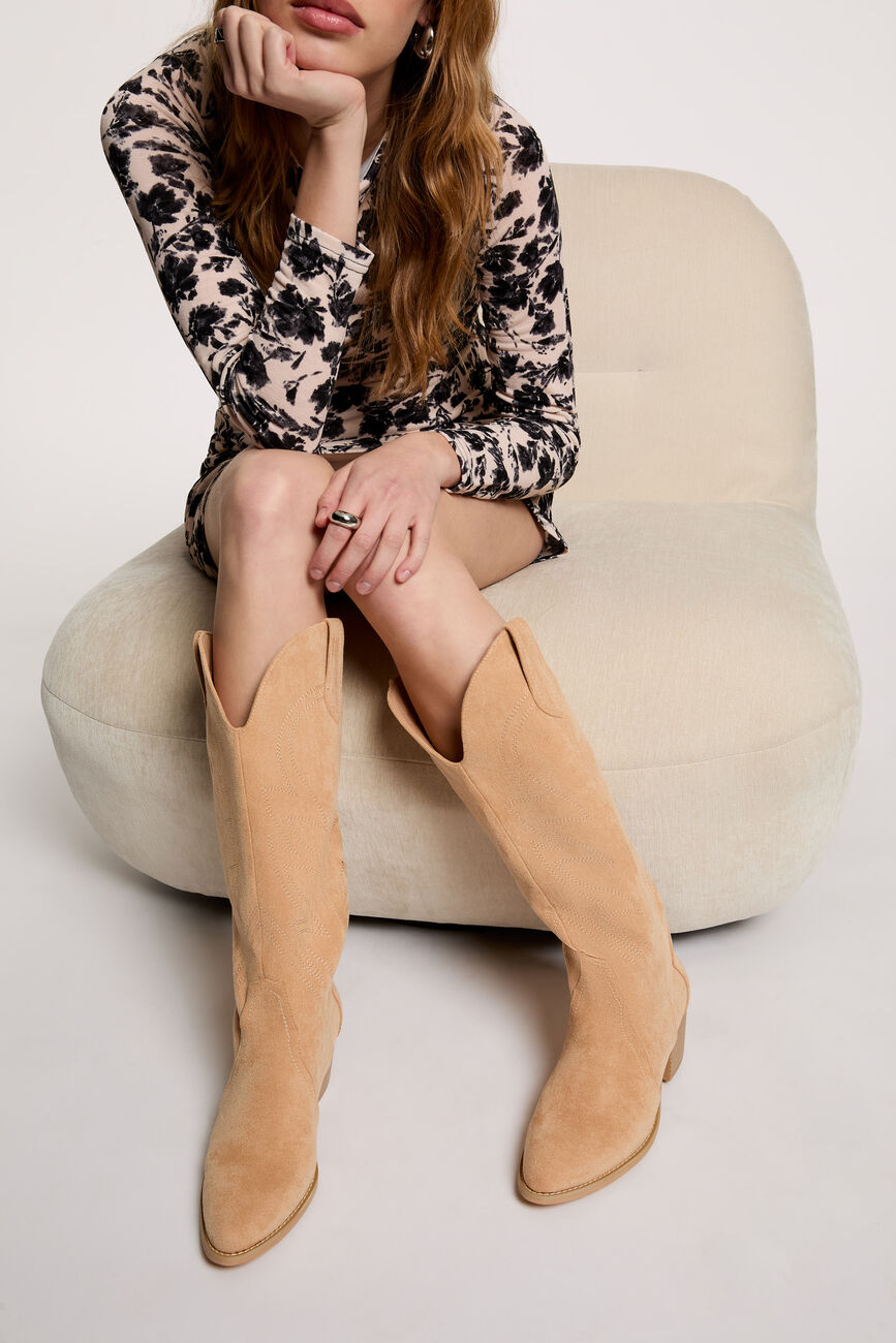 Botte western su&eacute;dine beige femme