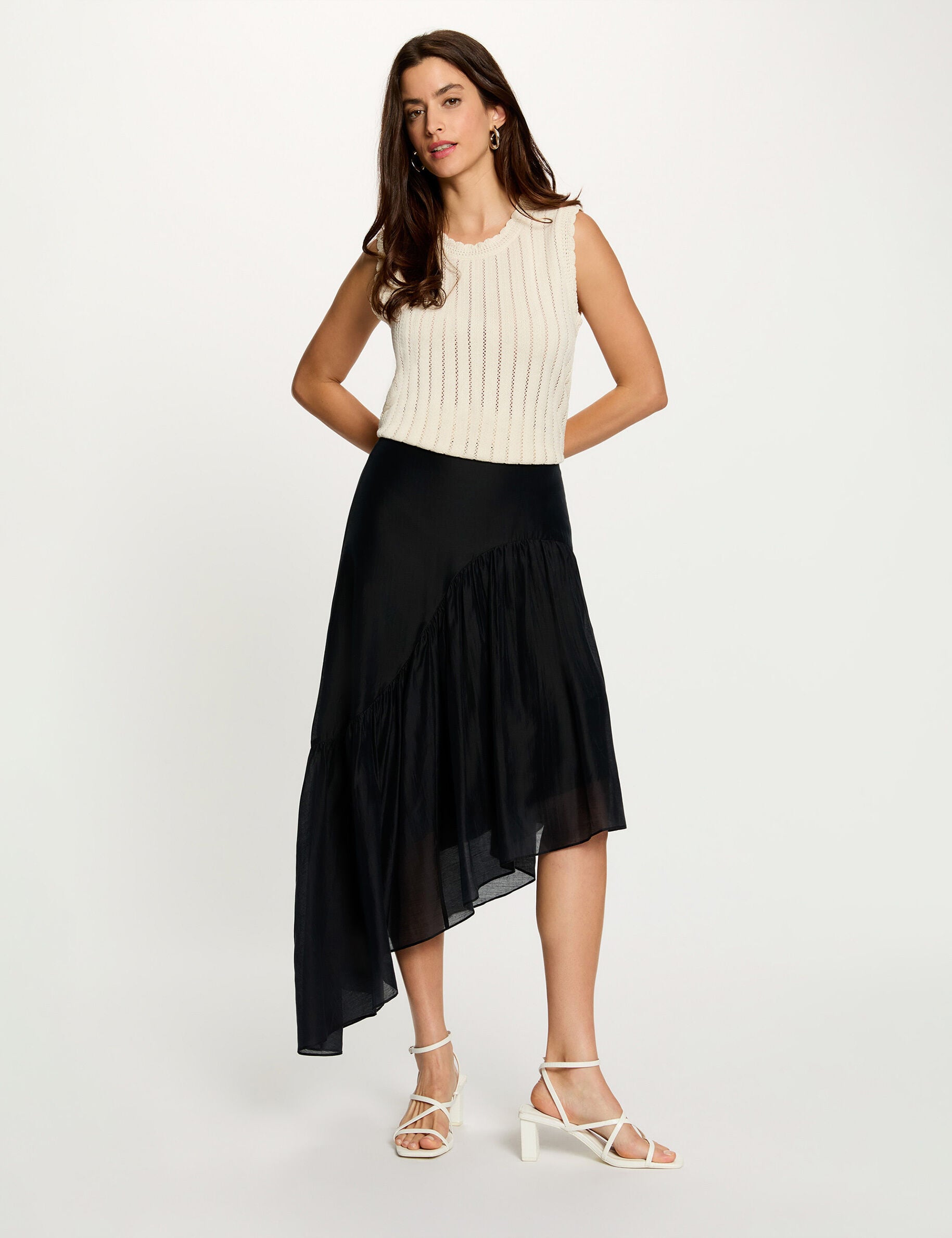 Top sans manches côtelé creme femme Top sans manches côtelé creme femme