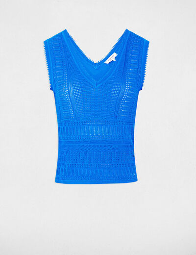 Pull sans manches ajouré bleu electrique femme