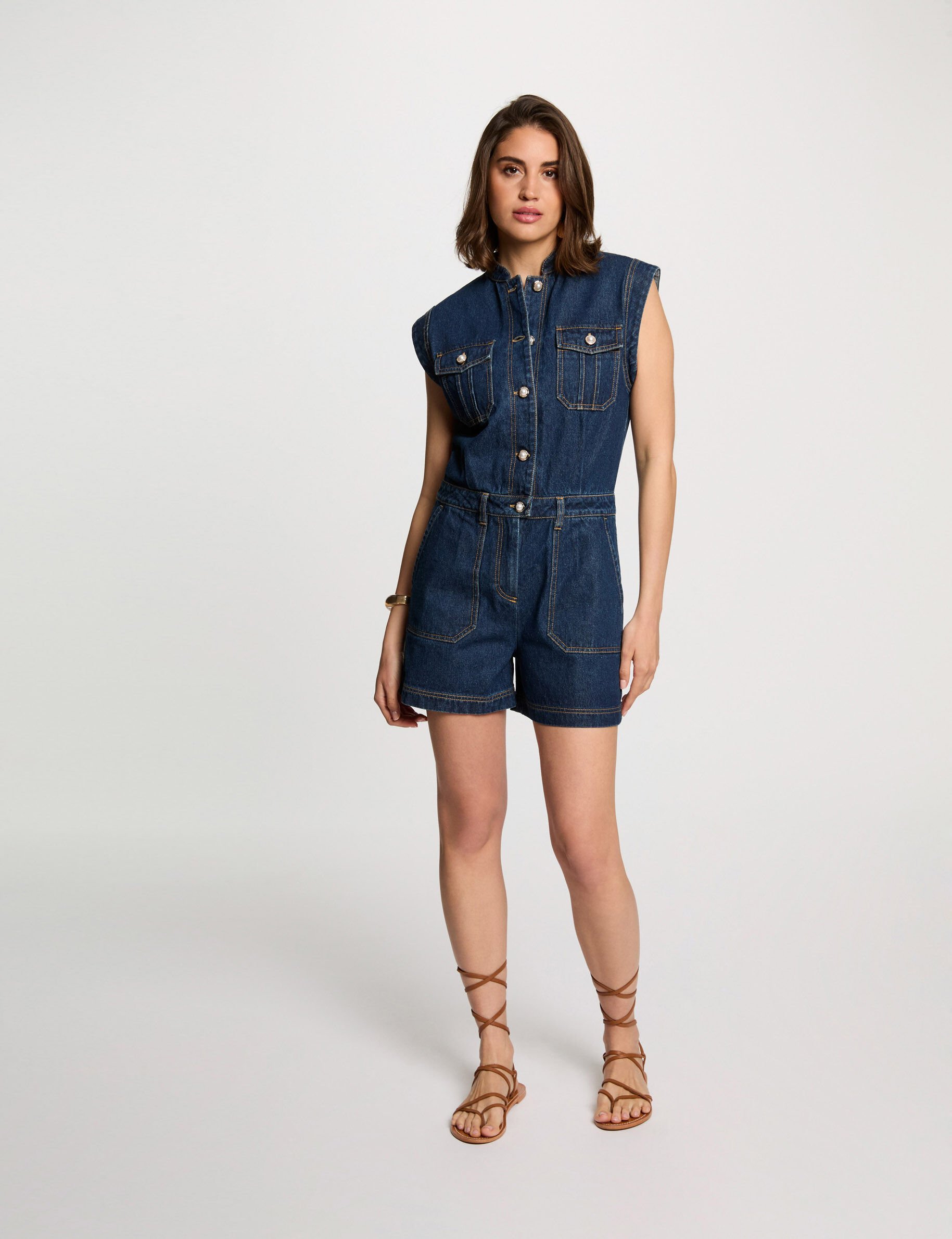 Combishort en jean denim brut femme - Morgan - Modalova