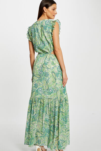 Robe longue évasée imprimé cachemire multico femme