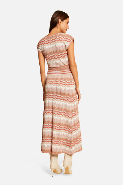 Robe pull longue droite imprimé chevron vieux rose femme