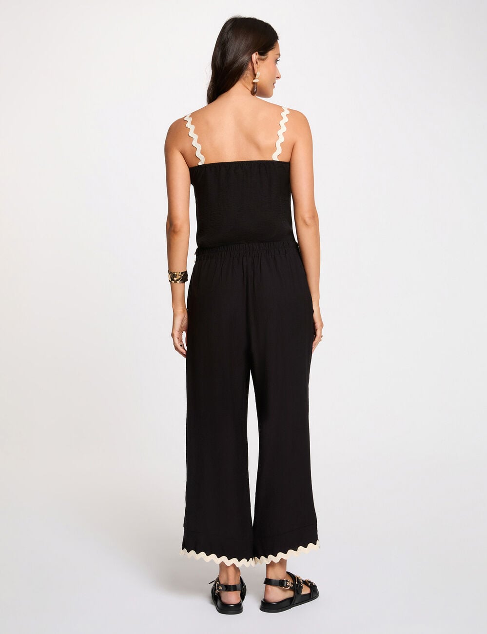 Pantalon large 7/8 noir femme