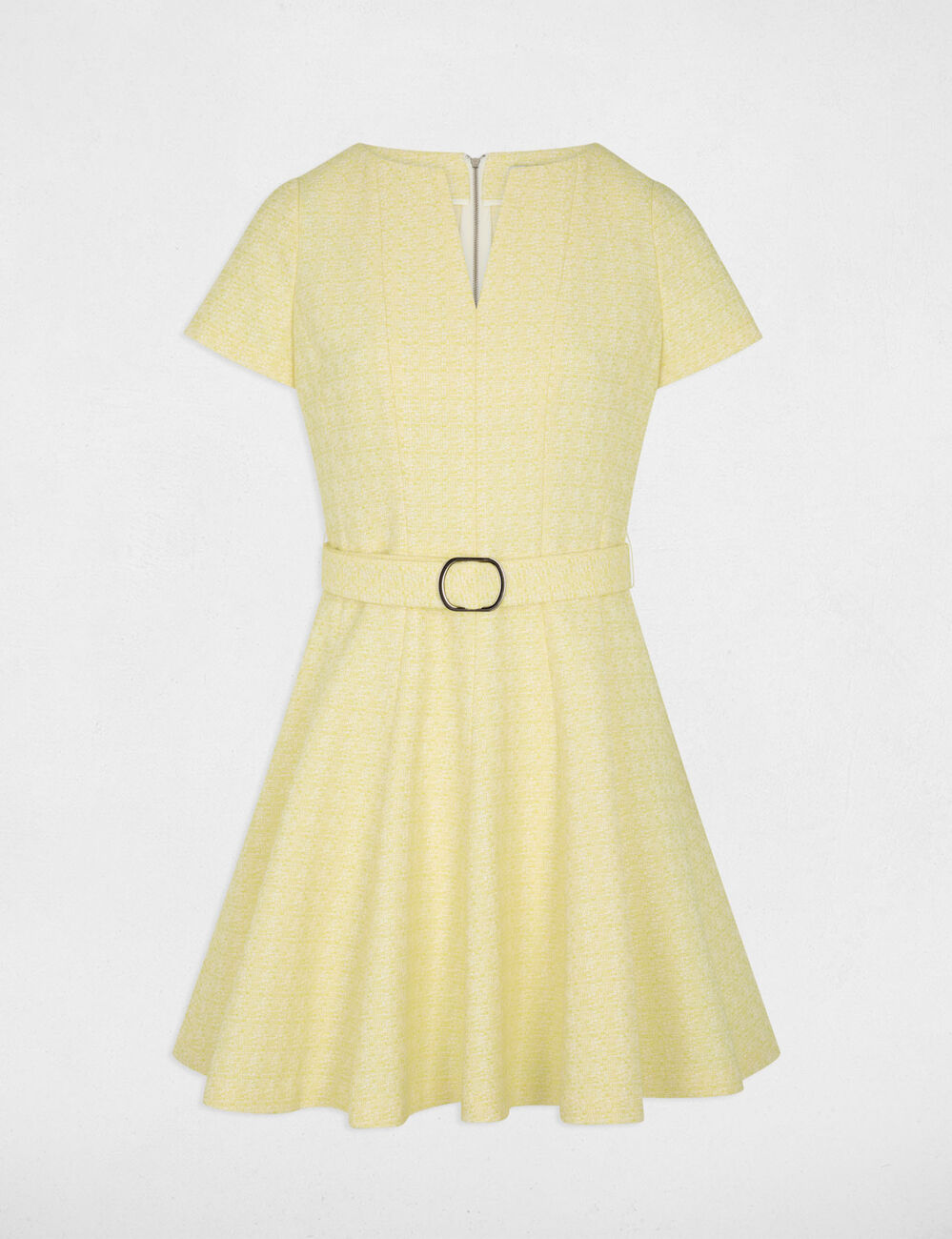 Robe courte ceintur&eacute;e jaune pastel femme