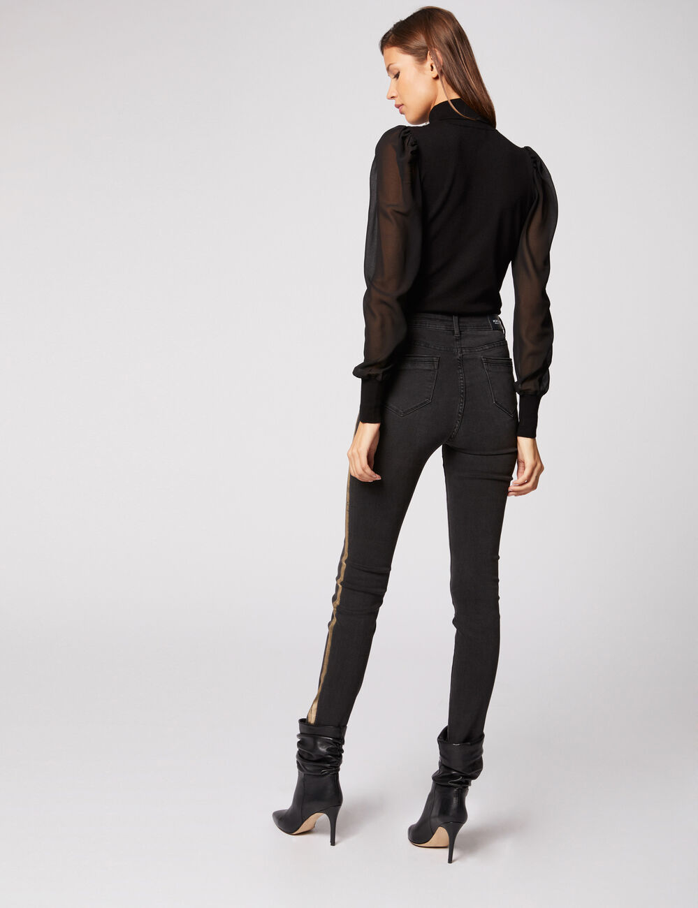 Pull manches longues bouffantes noir femme