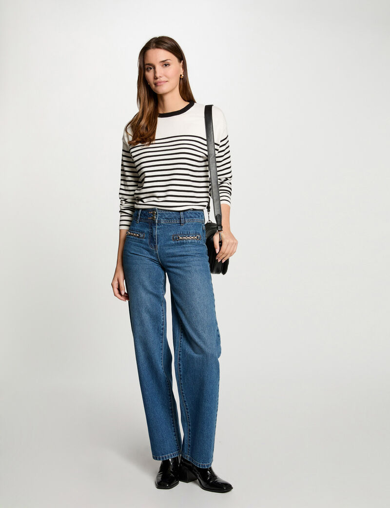 pull col rond raye blanc femme Pull col rond rayé blanc femme