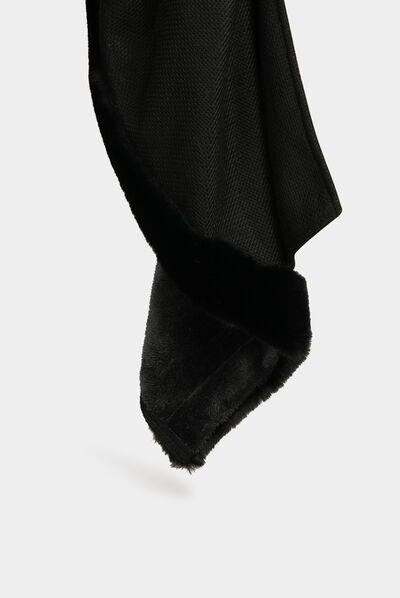 Cape avec détails imitation fourrure noir femme