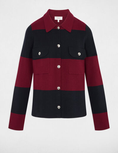 Pull col revers ray&eacute; bordeaux femme