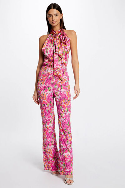 Pantalon flare fluide imprimé floral multico femme