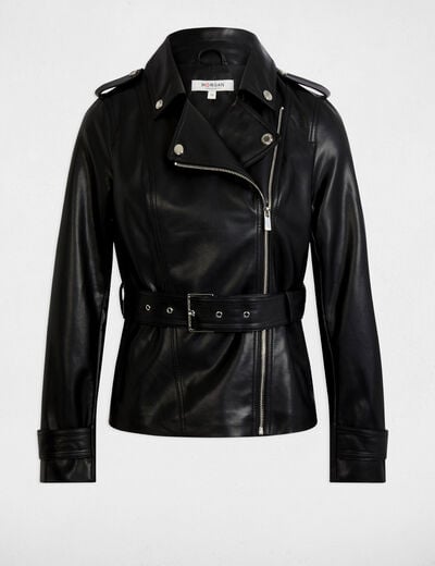 Blouson simili cuir noir femme