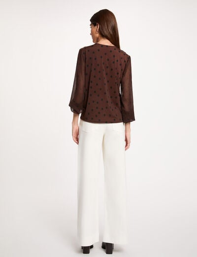 Chemise col v voile marron fonc&eacute; femme