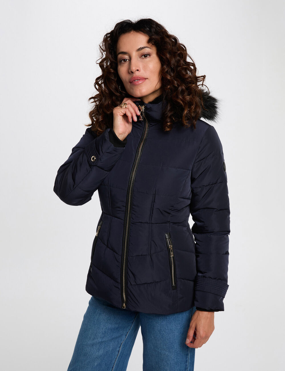 Doudoune courte ajust&eacute;e bleu marine femme