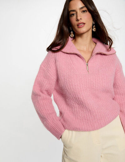 Pull col camionneur vieux rose femme
