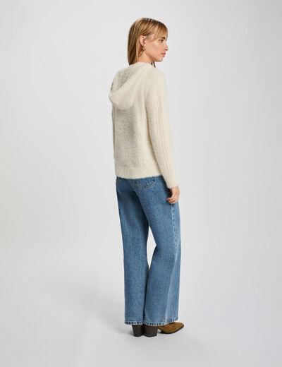 Pull &agrave; capuche sequins ivoire femme