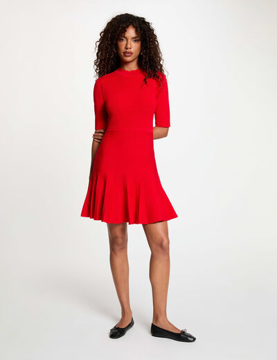 Robe tricot pliss&eacute;e rouge femme