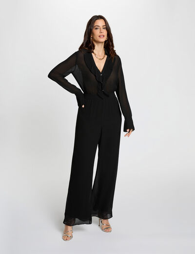 Combinaison fluide col &agrave; revers noir femme