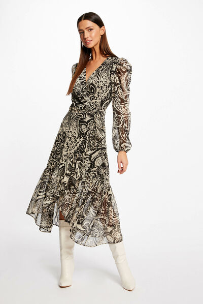 Robe midi portefeuille imprimé cachemire multico femme