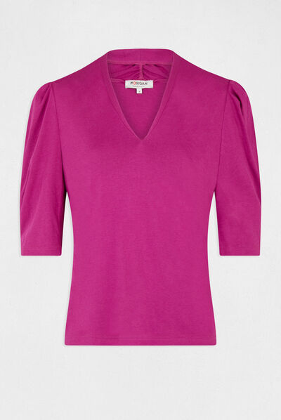 T-shirt manches 3/4 ballons framboise femme