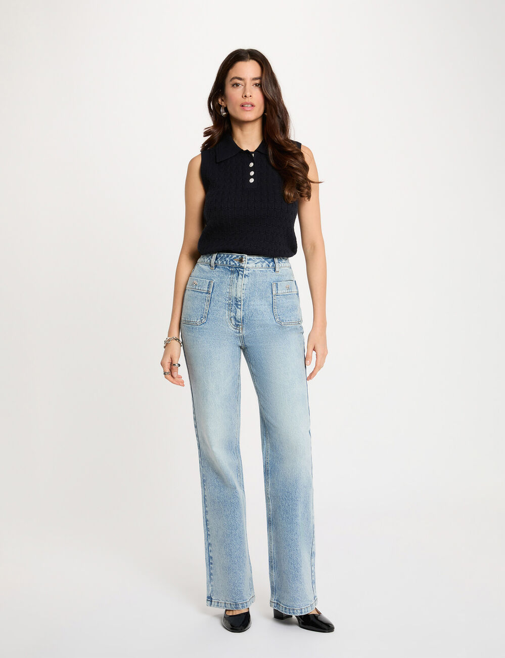 D&eacute;bardeur col &agrave; revers bleu marine femme