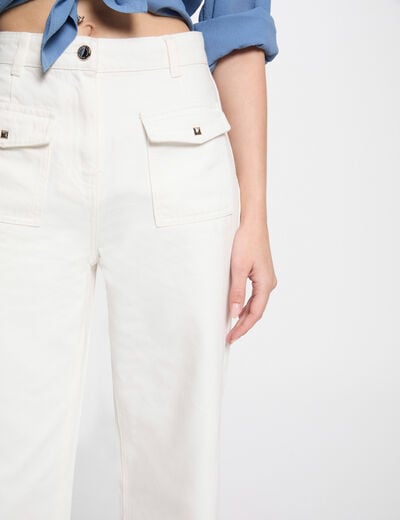 Jeans jambe large taille haute blanc femme