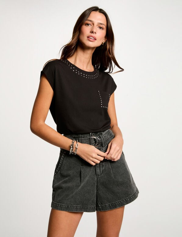 t shirt manches courtes noir femme T-shirt manches courtes noir femme