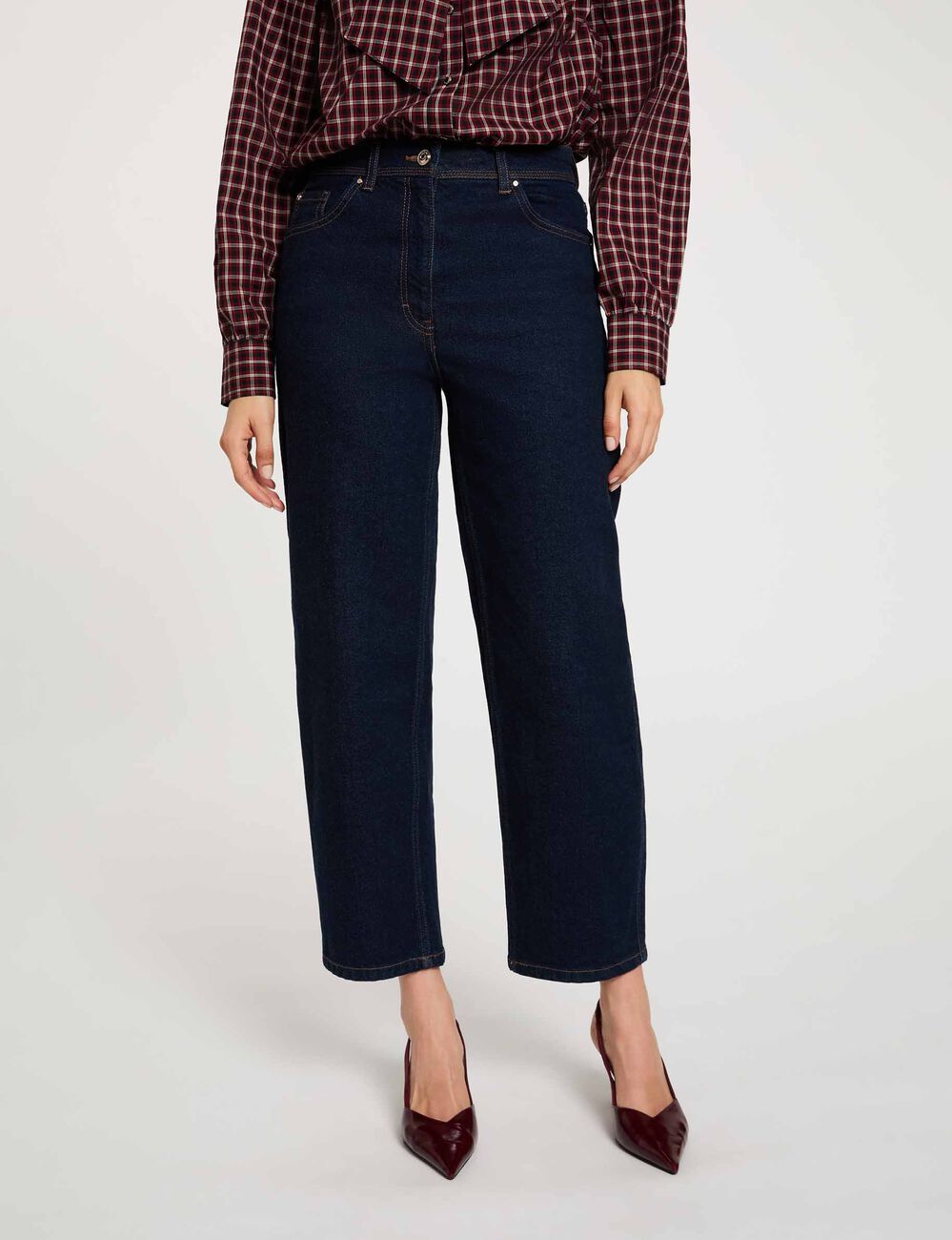 Jean droit taille haute denim brut femme
