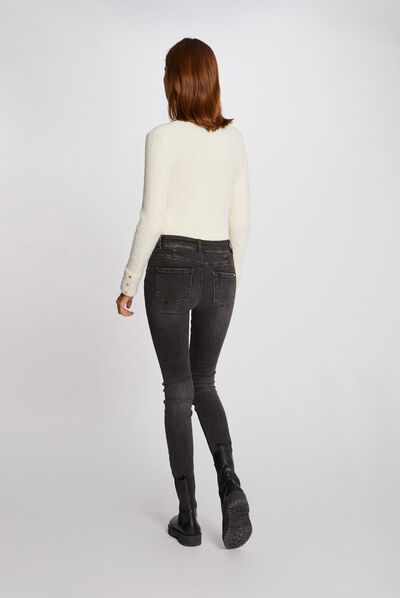 Pull manches longues maille duveteuse ivoire femme