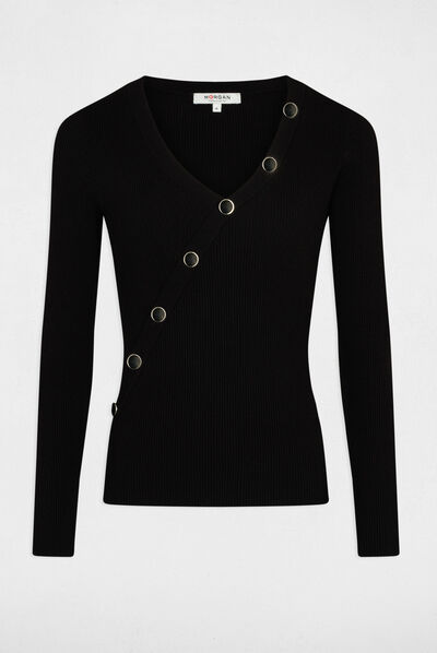 Pull manches longues avec boutons noir femme