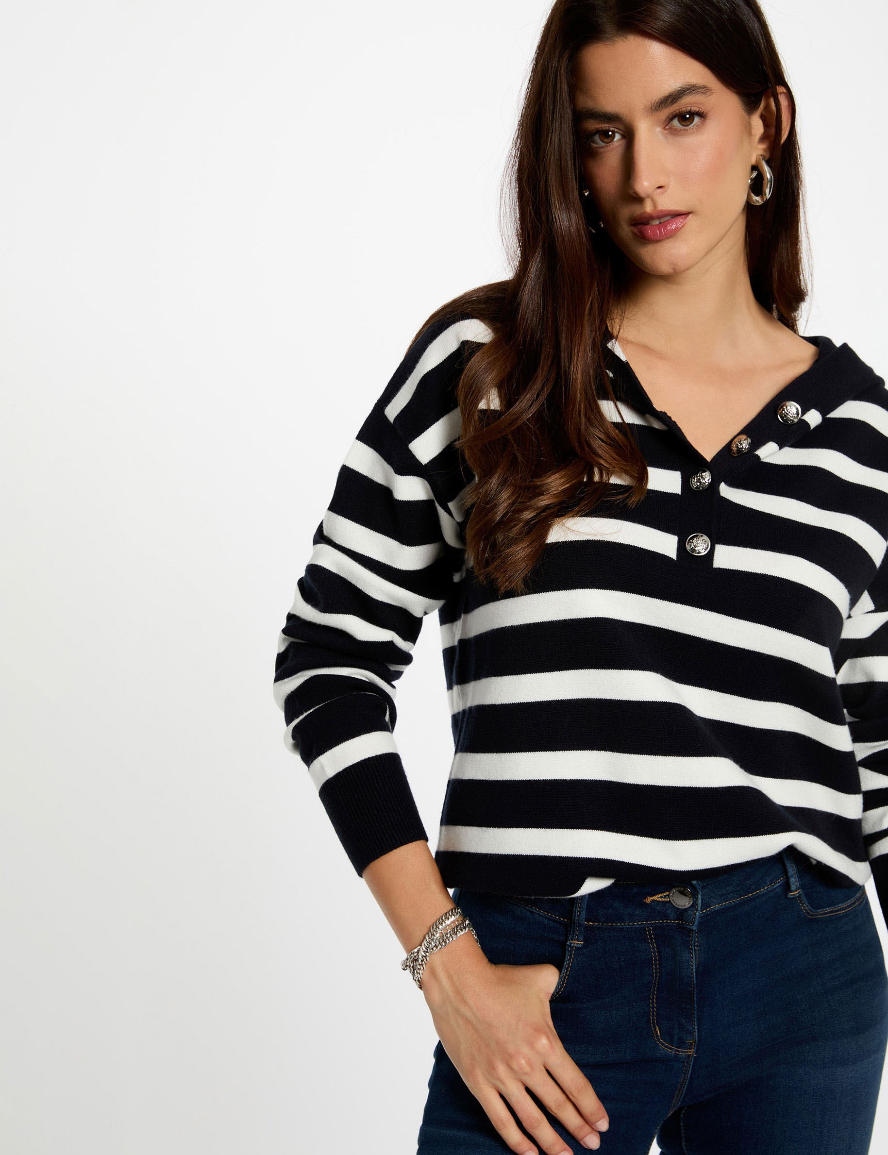 Pull rayé à capuche femme