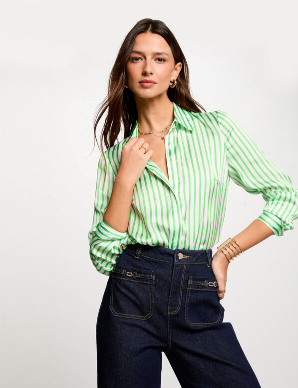 Chemise manches longues rayée vert femme