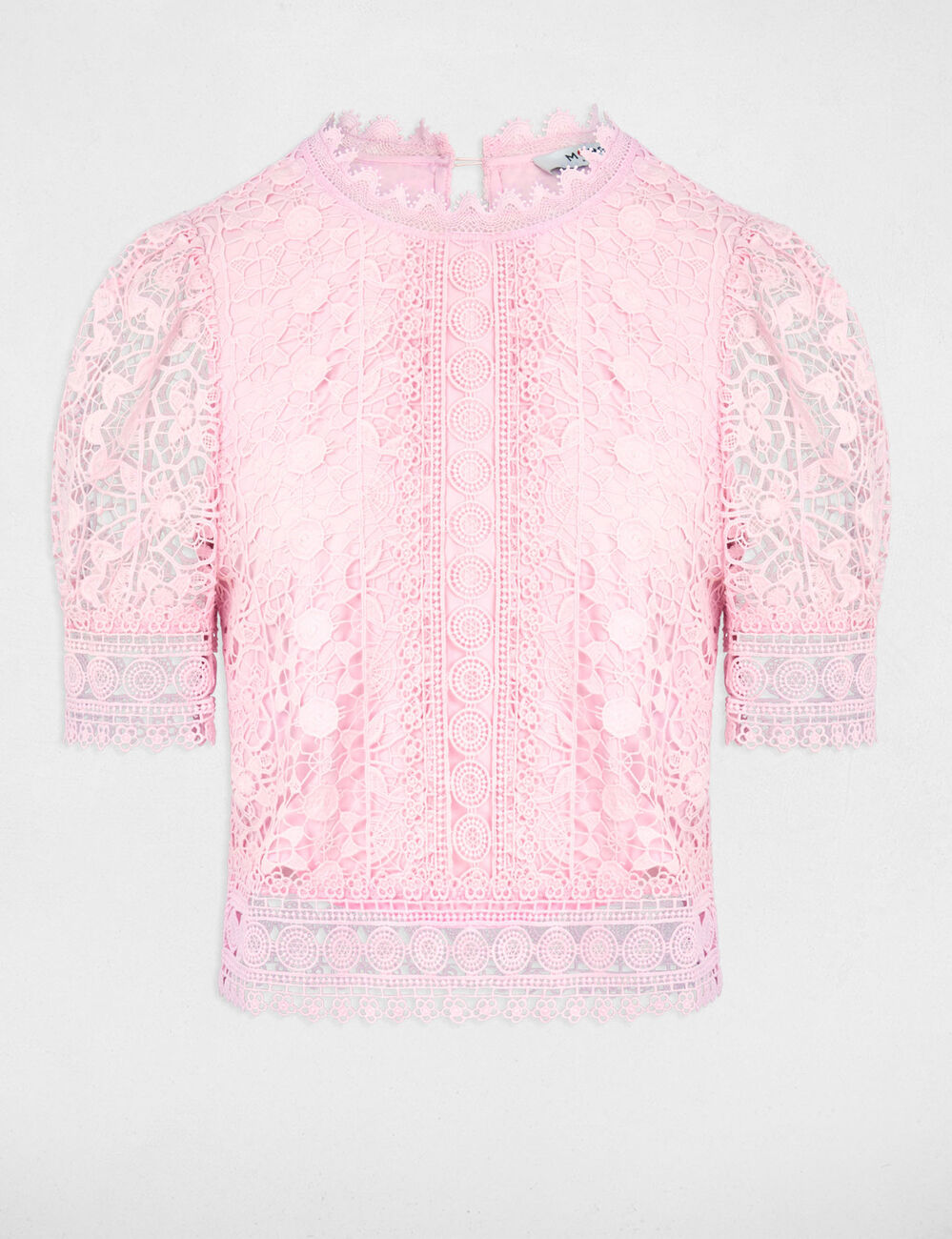 Blouse manches courtes en dentelle rose femme