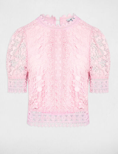 Blouse manches courtes en dentelle rose femme