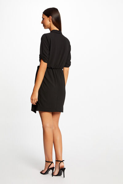 Robe portefeuille manches 3/4 noir femme
