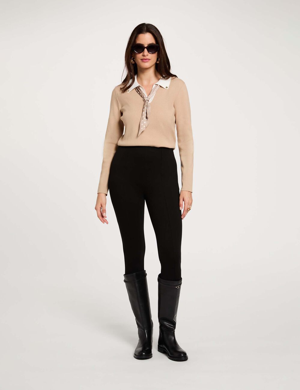 Pull col &agrave; revers beige femme