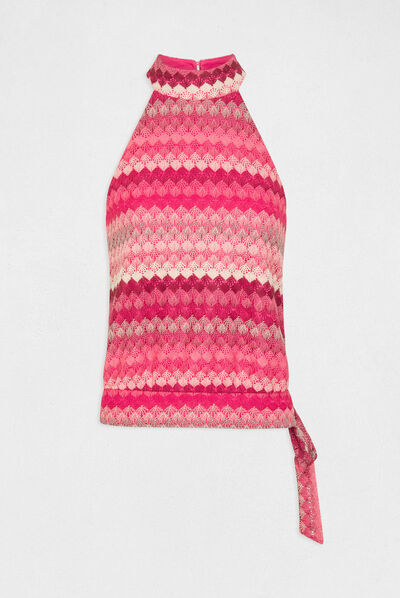 Débardeur encolure américaine crochet rose femme
